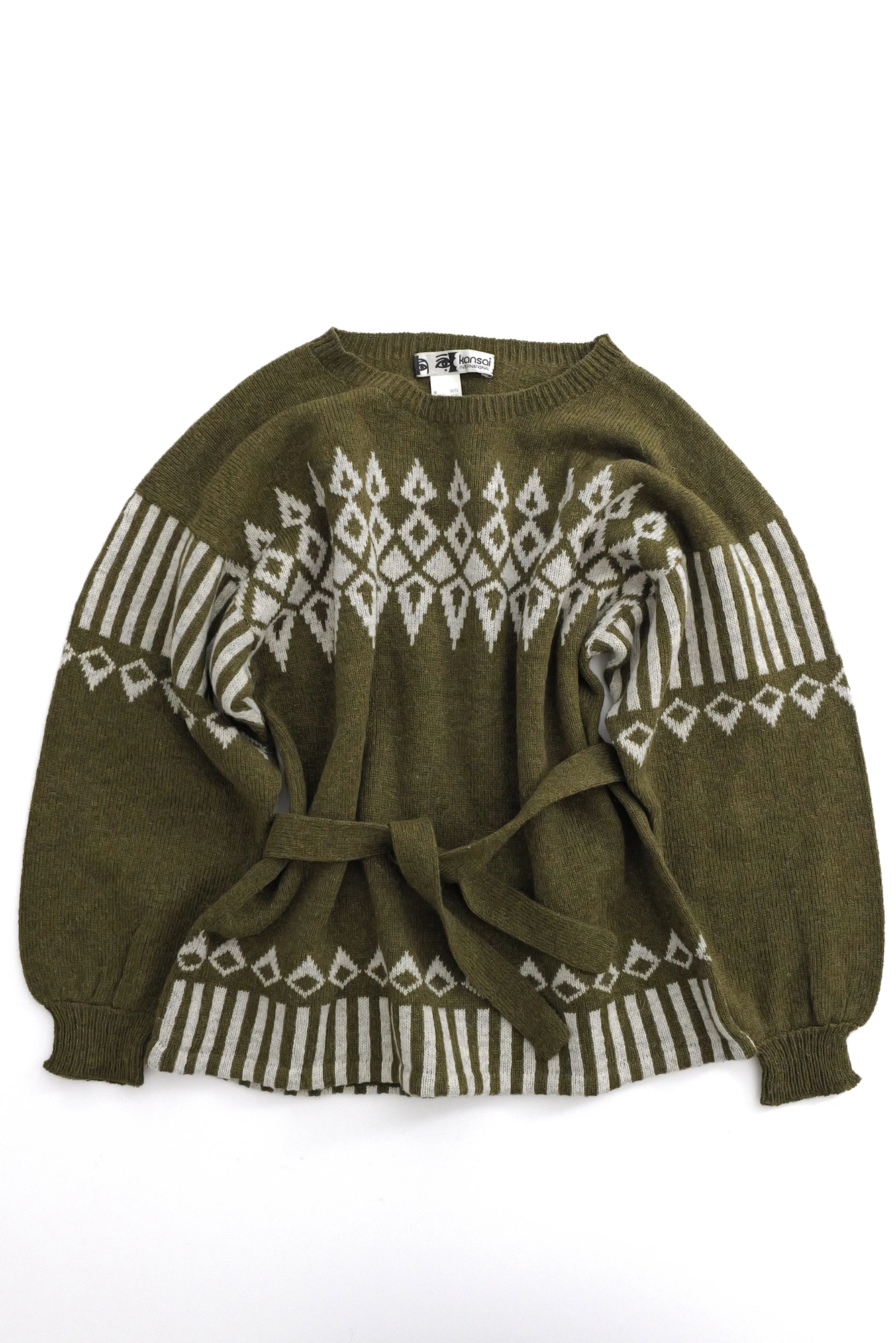 KANSAI YAMAMOTO Pull-over en laine Kaki vintage, passéist — photo 2