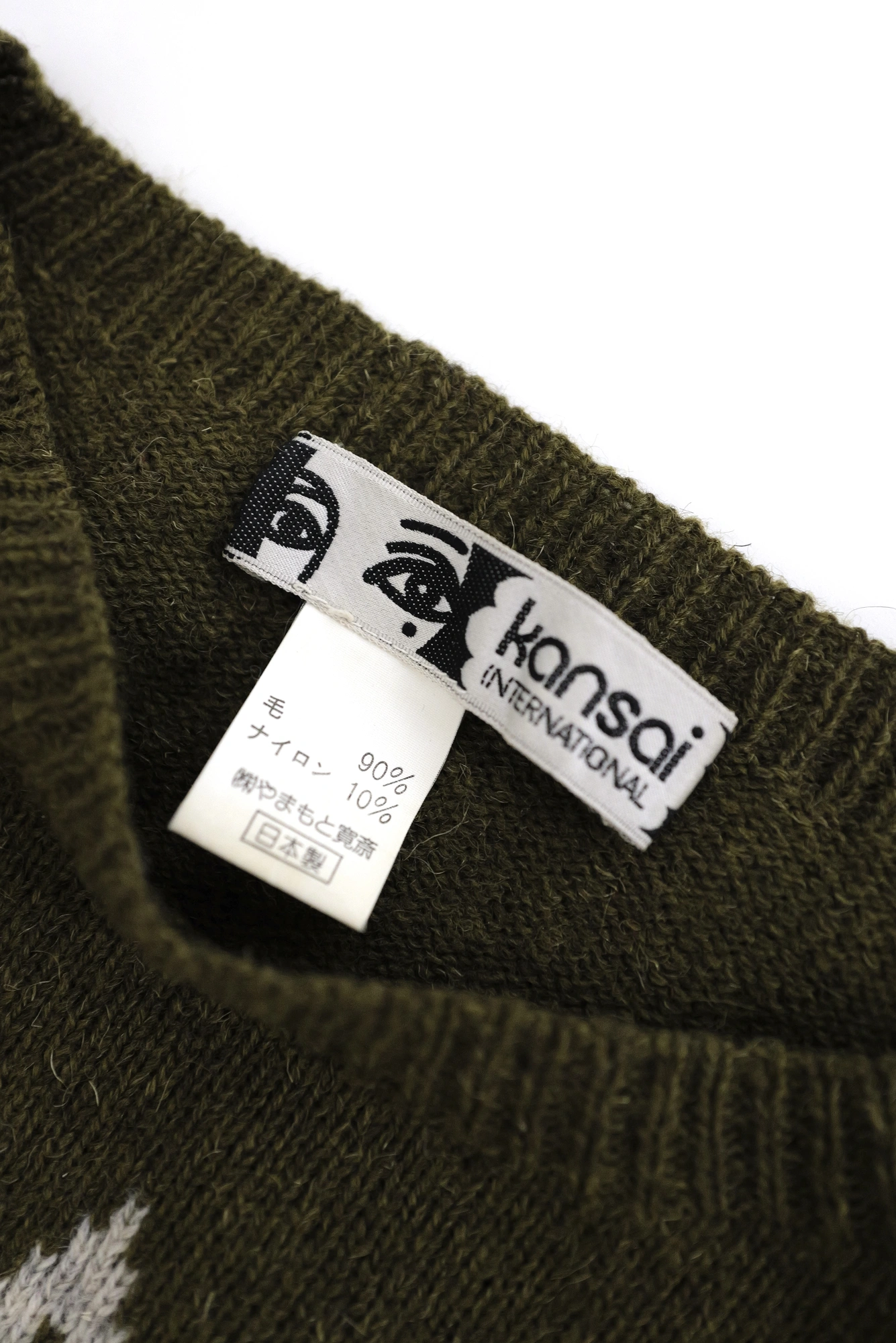 KANSAI YAMAMOTO Pull-over en laine Kaki vintage, passéist — photo 4