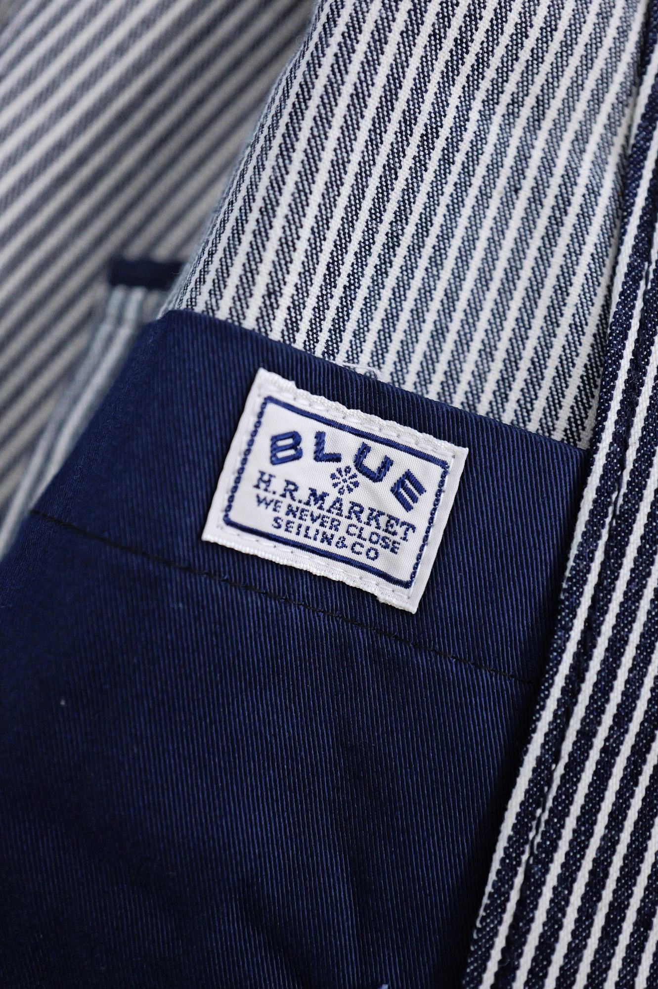 BLUE BLUE JAPAN Veste hickory Marine vintage, passéist — photo 12